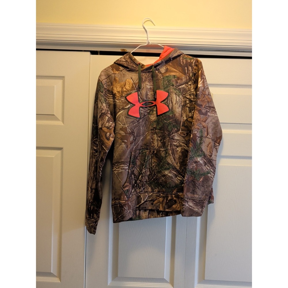 Under Armour Storm Hoodie Mens Medium RealTree Camo Orange Big Logo Pullover